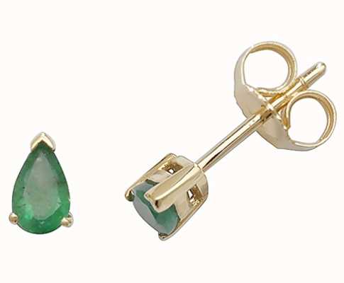 James Moore TH 9k Yellow Gold Emerald Teardrop Stud Earrings ED244E