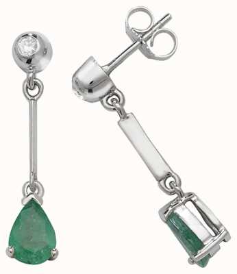 James Moore TH 9k White Gold Emerald Diamond Pear Drop Earrings ED246WE