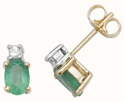 James Moore TH 9k Yellow Gold Oval Emerald Diamond Stud Earrings ED249E