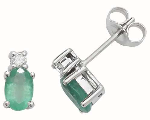 James Moore TH 9k White Gold Oval Emerald Diamond Stud Earrings ED249WE