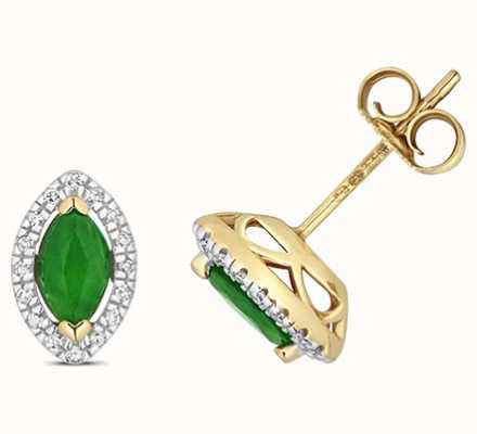 James Moore TH 9k Yellow Gold Diamond Emerald Stud Earrings ED266E
