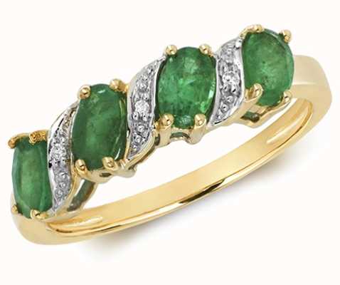 James Moore TH 9k Yellow Gold 4 Emerald Diamond Ring RD221E