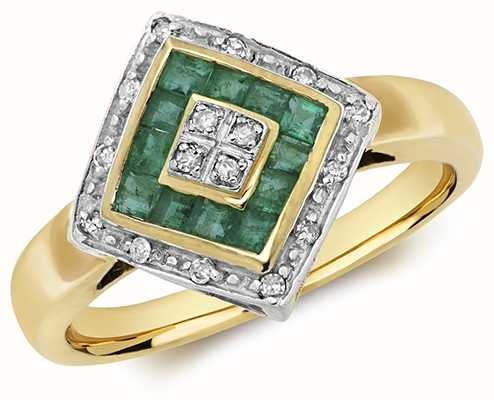 James Moore TH 9k Yellow Gold Emerald Diamond Ring RD227E