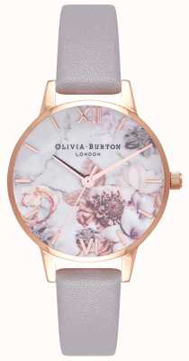 Olivia Burton | Women's | Marble Florals | Grey Lilac Leather Strap | OB16CS14