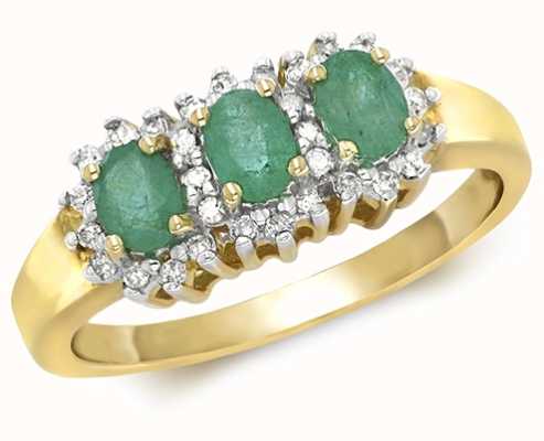 James Moore TH 9k Yellow Gold 3 Emerald Diamond Cluster Ring RD263E
