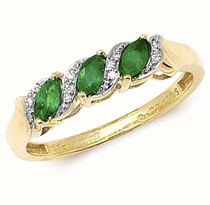 James Moore TH 9k Yellow Gold 3 Emerald Diamond Ring RD274E