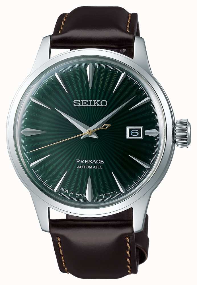 Seiko Presage Automatic Green Dial 'Cocktail Time' Brown Leather Strap  SRPD37J1 - First Class Watches™