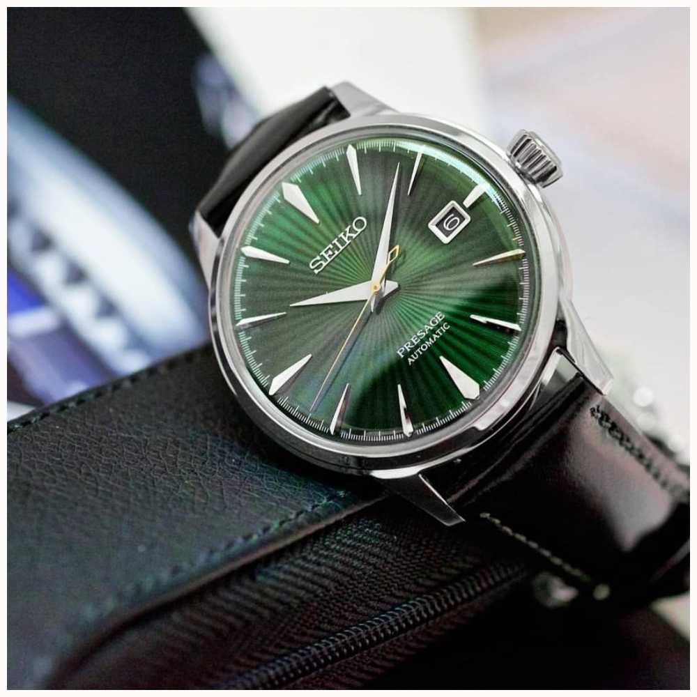 Krigsfanger dyb Indtægter Seiko Presage Automatic Green Dial 'Cocktail Time' Brown Leather Strap  SRPD37J1 - First Class Watches™
