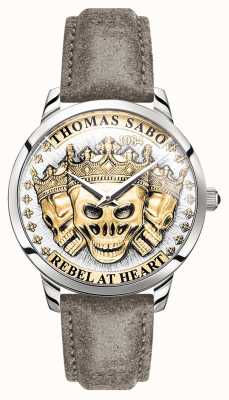 Thomas Sabo | Men's Rebel Spirit 3D Skulls | Gold Dial | Leather Strap | WA0356-273-207-42