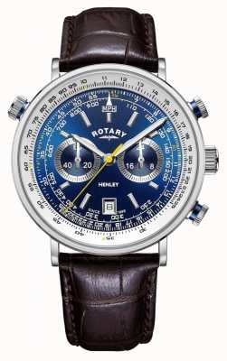 Rotary | Men's Henley Chronograph | Blue Dial | Brown Leather Strap GS05235/05