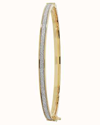 James Moore TH 9ct Yellow Gold Silver Glitter Hinged Bangle BN387