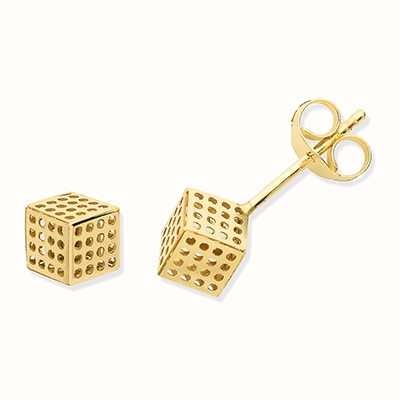James Moore TH 9ct Gold Dot Cube Stud Earrings ES635