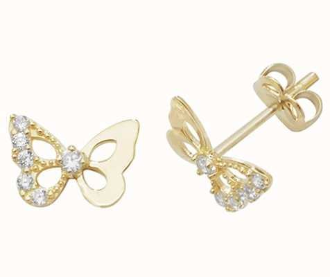 James Moore TH 9ct Yellow Gold Cubic Zirconia Butterfly Stud Earrings ES444