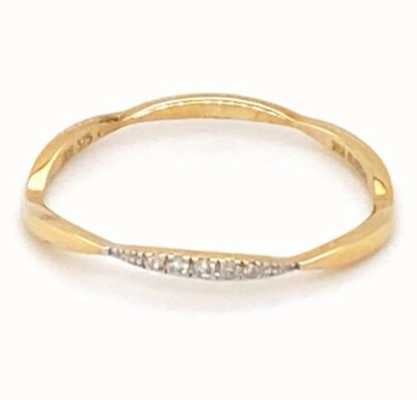 IBB 9ct Yellow Gold Wave Ring 0.016ct Diamond Chip Ring 1.84.417Y