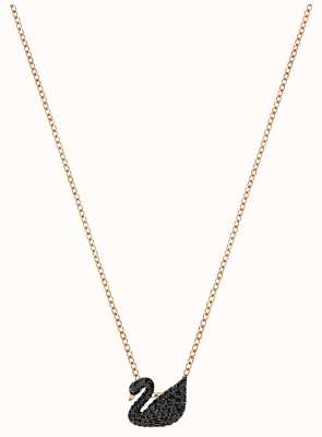 Swarovski Iconic Black Crystal Swan Rose Gold Pendant 5204133