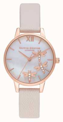 Olivia Burton Dancing Dragonfly | Pink Leather Strap |Mother Of Pearl Dial OB16GB01