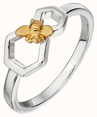 Elements Silver Silver Gold Plated Bee Honeycomb Ring R3673