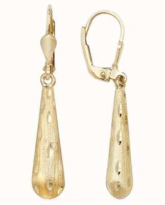 James Moore TH 9ct Gold  Lever Back Diamond Cut Drop Earrings ER1071