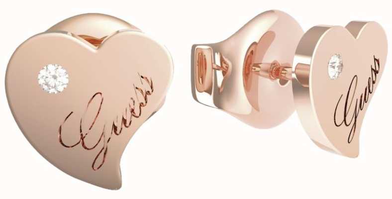 Guess Queen Of Heart |Rose PVD Stainless Steel Heart Stud Earrings UBE79017