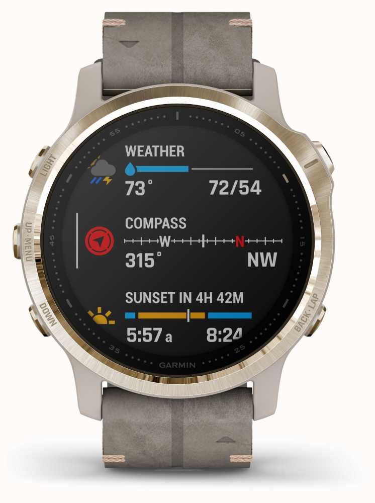 Garmin Fenix 6S Pro Sapphire | Light Gold With Shale Suede Strap And ...