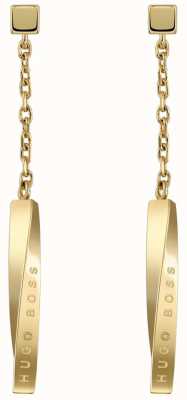 BOSS Jewellery Signature Gold PVD Stainless Steel Drop Earrings 37mm 1580009
