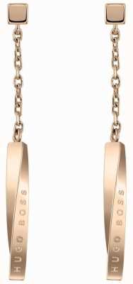 BOSS Jewellery Signature Rose Gold PVD Steel Drop Earrings 37mm 1580086