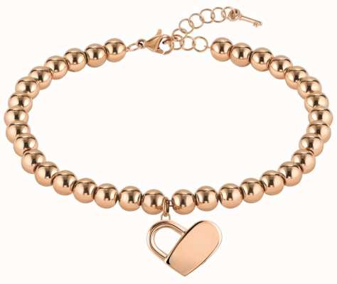 BOSS Jewellery Beads Collection Heart Rose Gold PVD Steel Bracelet 180mm 1580076