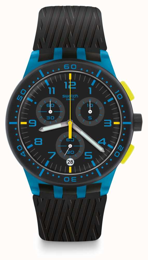 Swatch BLUE TIRE | Black Silicone Strap | Black/Blue Dial SUSS402 ...