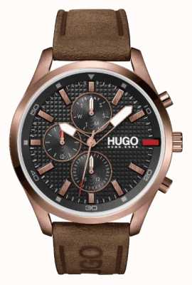 HUGO Men's #CHASE Rose-gold IP | Black Dial | Brown Leather Strap Watch 1530162