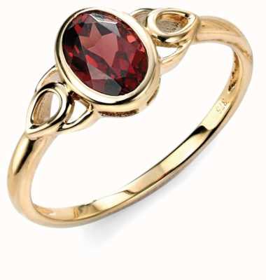Elements Gold 9ct Yellow Gold Garnet Celtic Style Ring GR467R