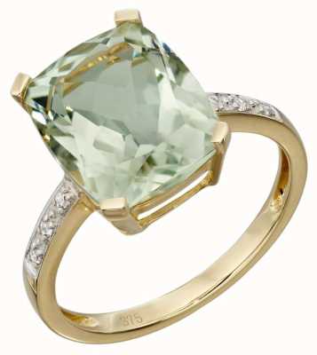 Elements Gold 9ct Yellow Gold Green Amethyst And Diamond Cocktail Ring Size EU 54 (UK N) GR543G 54