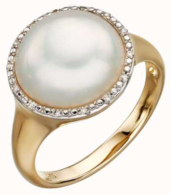Elements Gold 9ct Yellow Gold Pearl And Diamond Ring Size EU 58 (UK Q 1/2) GR560W 58