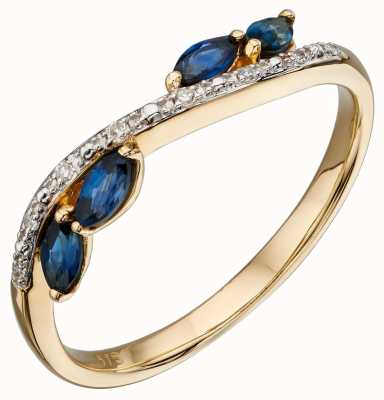 Elements Gold 9ct Yellow Gold Sapphire And Diamond Marquise Ring Size EU 52 (UK L 1/2) GR562L 52