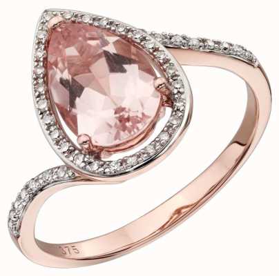 Elements Gold 9ct Rose Gold Morganite Tear Drop Shape Diamond Ring Size EU 58 (UK Q 1/2) GR563P 58