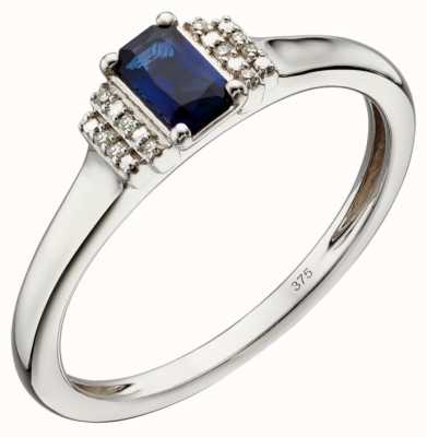 Elements Gold 9ct White Gold Sapphire And Diamond Deco Ring Size EU 52 (UK L 1/2) GR566L 52
