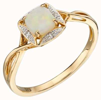 Elements Gold 9ct Yellow Gold Diamond And Round Opal Ring Size EU 54 (UK N) GR569W 54