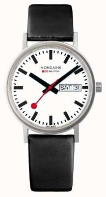 Mondaine Classic 36 Mm Day Date | Black Leather Strap | White Dial A667.30314.11SBB