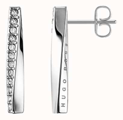 BOSS Jewellery Signature Stainless Steel Twisted Bar Earrings - Crystal Set 1580133