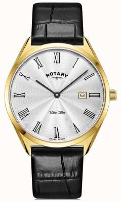Rotary Men's Ultra Slim | Gold PVD Plated Case | Black Leather Strap GS08013/01