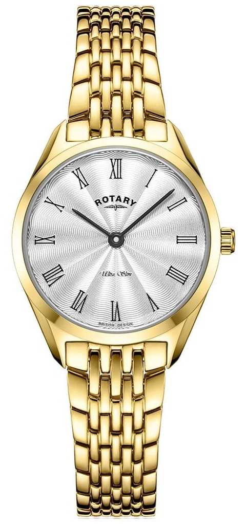 Pre-owned Rotary Women's Ultra Slim | Gold Plated Steel | Silver Dial Lb08013/01 Watch