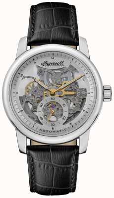 Ingersoll THE BALDWIN Automatic Silver Skeletonized Dial Black Leather Strap I11002