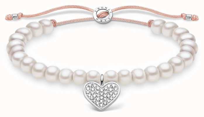 Thomas Sabo White Pearl Adjustable Bracelet | Pave Heart 13 cm to 20 cm A1986-199-14-L20V