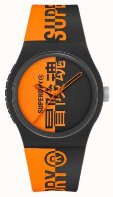 Superdry Black & Orange Printed Silicone Soft Touch Strap | Orange Print Dial SYG346BO