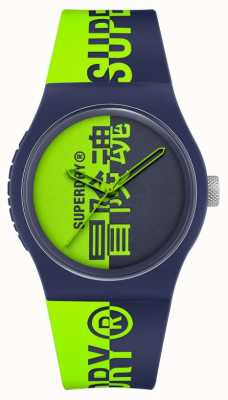 Superdry Navy & Green Printed Silicone Soft Touch Strap | Green Print Dial SYG346UN