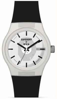 Superdry Black Soft Touch Silicone Strap | White Semi Transparent Dial SYG347B