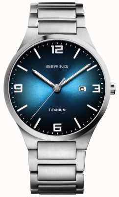 Bering Men's Brushed Titanium Blue Dial Watch 15240-777