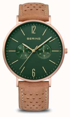 Bering Classic | Men's | Mat Rose Gold | Brown Leather Strap 14240-668