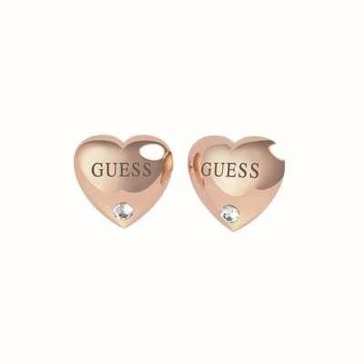 Guess Guess Is For Lovers | Bold Heart Rose Gold Stud Earrings UBE70106