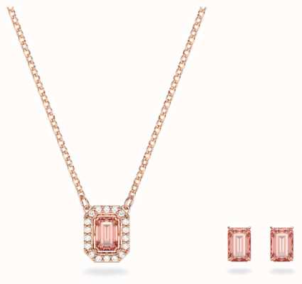 Swarovski Millenia Octagon Pink Crystal Necklace and Stud Earring Set 5620548