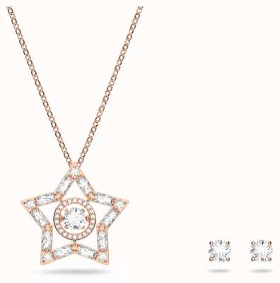 Swarovski Stella Rose Gold Star Necklace and Stud Earrings Set 5622730